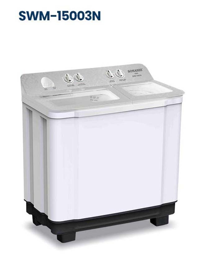 SONASHI 15kg Semi-Automatic Washing Machine - Heavy Duty 500W Wash Power, Toughened Glass Cover, Double Layer Tub, 7kg Spin Capacity, Dual Water Inlet Selection, 200W Spin Power, 220V/50Hz SWM-15003N 500 kW SWM-15003 White - Image 2