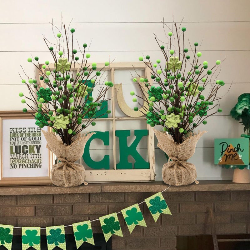 nuvagiki 2 Pack St. Patricks Day Trees Decorations - 15.7inch Irish Berry Shamrock Tree Decorations, St. Patrick's Day Tabletop Tree Decor and Centerpiece Ideas - Image 4