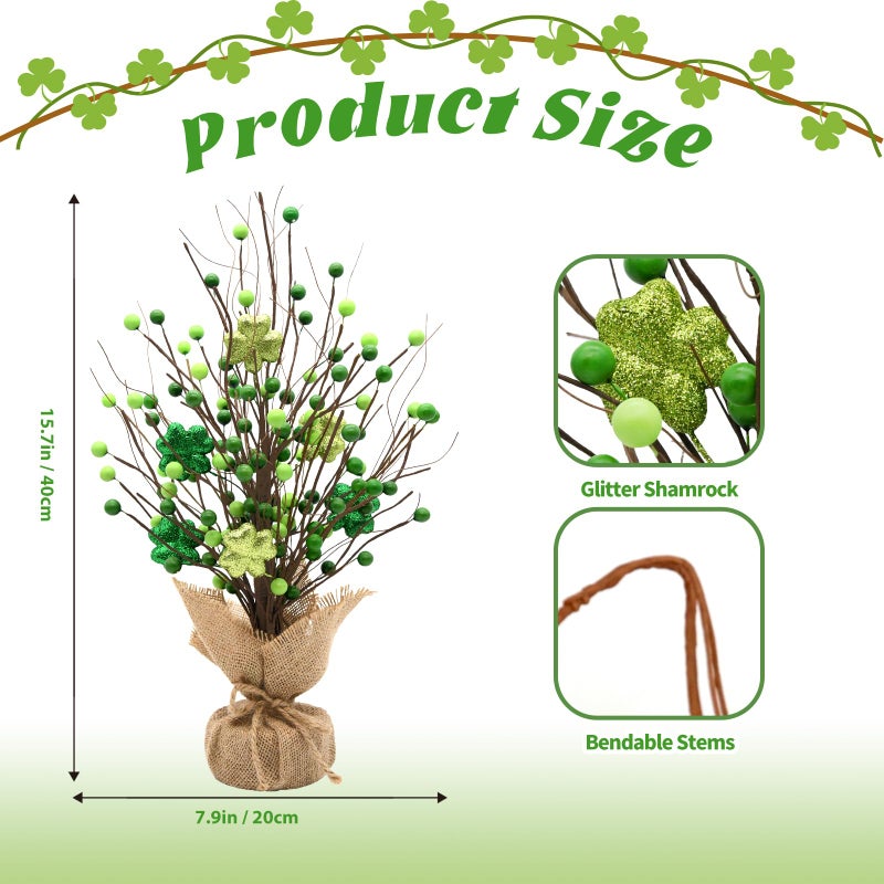 nuvagiki 2 Pack St. Patricks Day Trees Decorations - 15.7inch Irish Berry Shamrock Tree Decorations, St. Patrick's Day Tabletop Tree Decor and Centerpiece Ideas - Image 3