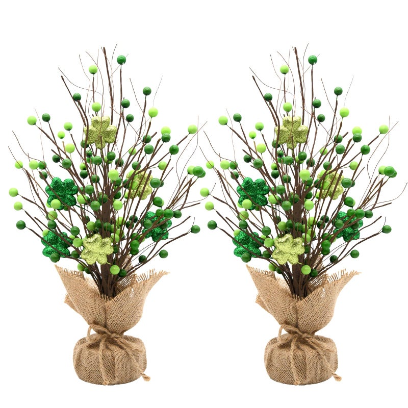 nuvagiki 2 Pack St. Patricks Day Trees Decorations - 15.7inch Irish Berry Shamrock Tree Decorations, St. Patrick's Day Tabletop Tree Decor and Centerpiece Ideas - Image 1