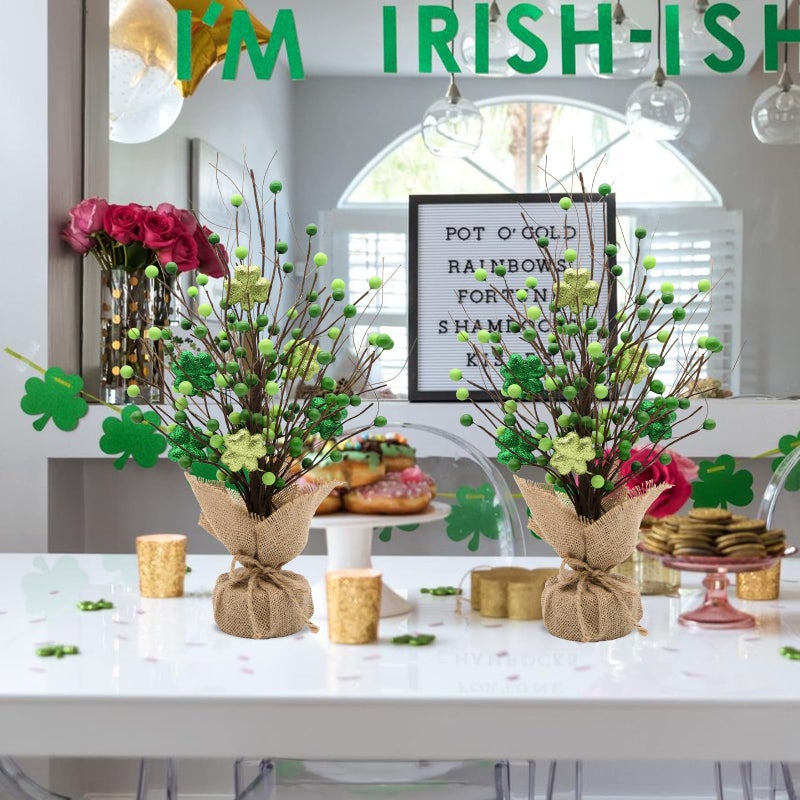 nuvagiki 2 Pack St. Patricks Day Trees Decorations - 15.7inch Irish Berry Shamrock Tree Decorations, St. Patrick's Day Tabletop Tree Decor and Centerpiece Ideas - Image 2