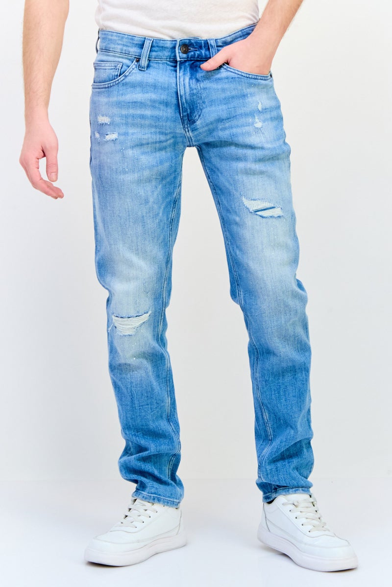 Celio Men Slim Fit Washed Stretchable Straight Leg Jeans, Light Blue  - Image 1