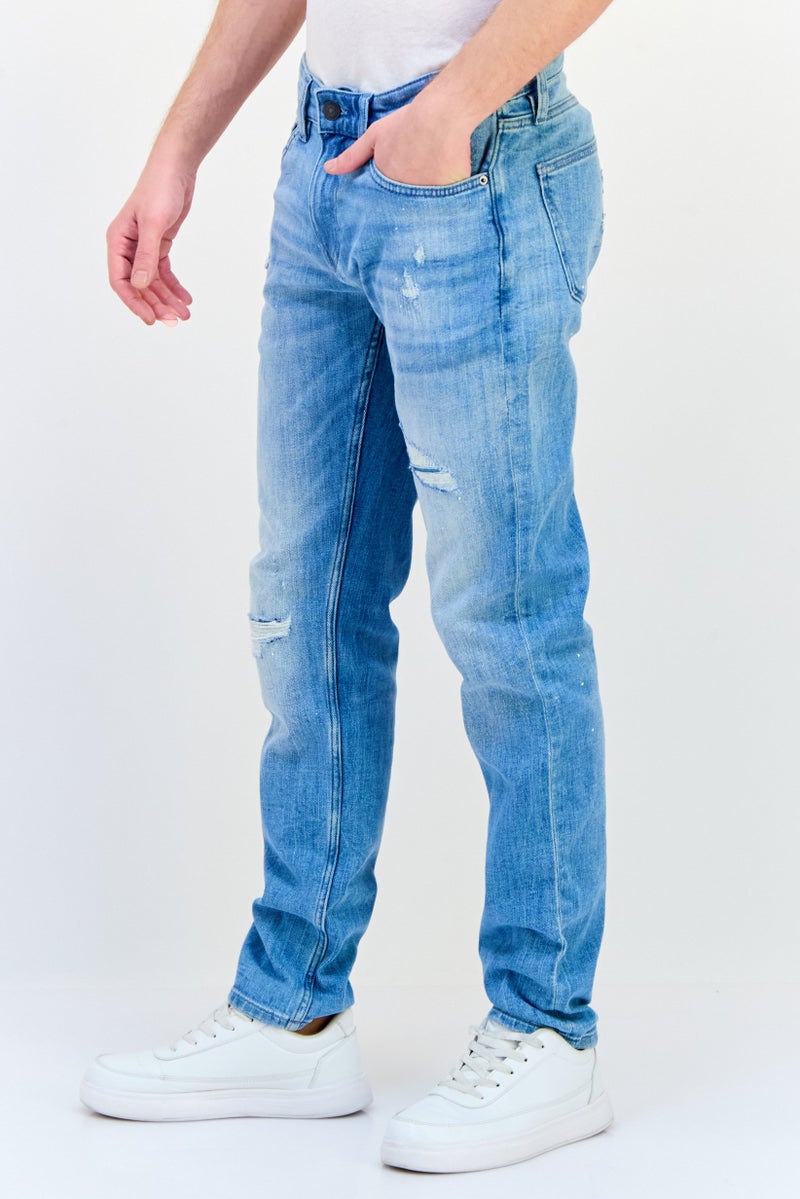 Celio Men Slim Fit Washed Stretchable Straight Leg Jeans, Light Blue  - Image 2