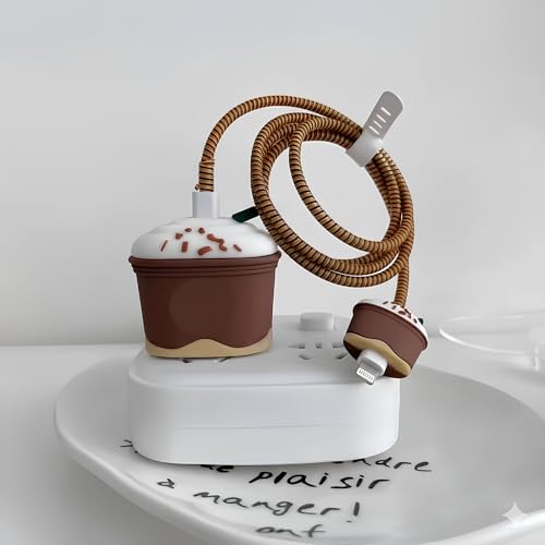 skysia Charger & Cable Protector for iPhone (18W-20W) – 3D Cute Pattern Full Protection Cover, Data Line Wire Saver, 4-in-1 Set for Adapter & Lightning Cable (Multicolored, StrBucks Brown, Pack of 1) - Image 2