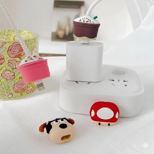 skysia Charger & Cable Protector for iPhone (18W-20W) – 3D Cute Pattern Full Protection Cover, Data Line Wire Saver, 4-in-1 Set for Adapter & Lightning Cable (Multicolored, StrBucks Brown, Pack of 1) - Image 5