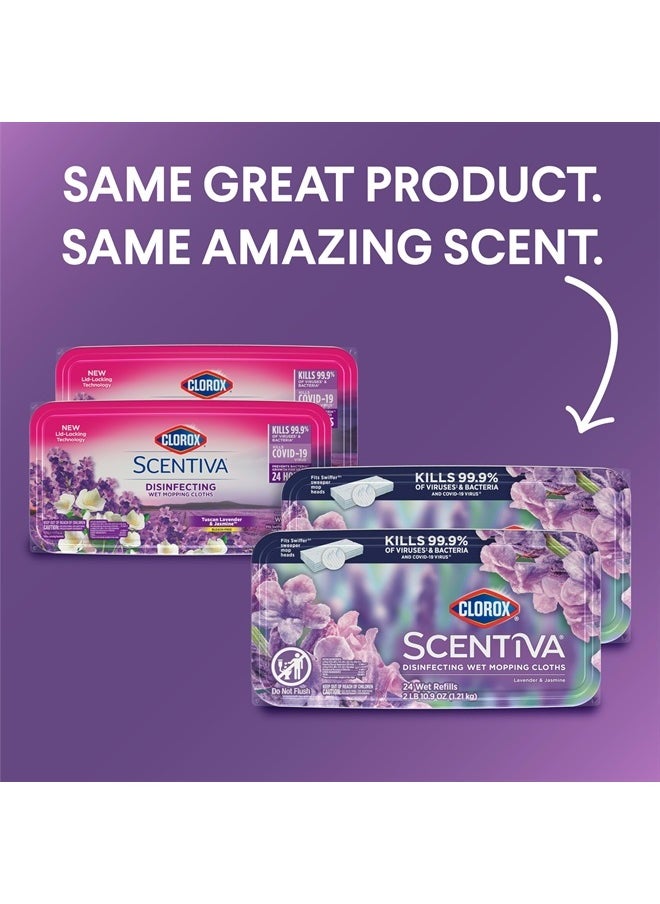 Scentiva Disinfecting Wet Mop Pad, Disposable Mop Heads, Multi-Surface Floor Wipes, Lavender and Jasmine, 2 Packs, 24 Wet Refills Per Pack (Package May Vary)