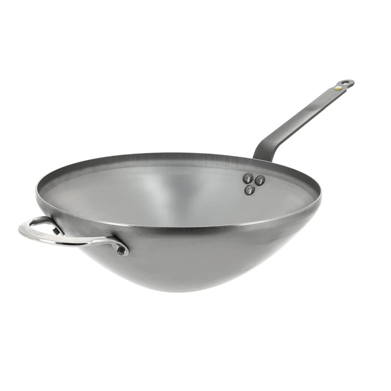 De Buyer MINERAL B Carbon Steel Wok Pan  125 Diameter  Ideal for Steaming Stir Frying  Deep Frying  PFAS PFOA  PFOS Free  Made in France