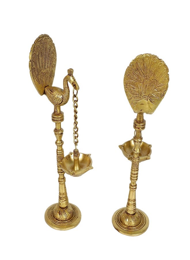 Two Moustaches Peacock Design 9 Inches Brass Hanging Diya Pair (Pack of 2), Diyas for Diwali Decoration, Diyas for Home Decor, Diyas for Home/Temple, Antique Yellow, Standard - Image 4