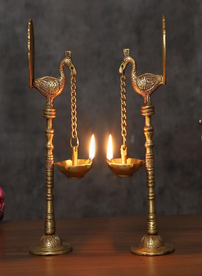 Two Moustaches Peacock Design 9 Inches Brass Hanging Diya Pair (Pack of 2), Diyas for Diwali Decoration, Diyas for Home Decor, Diyas for Home/Temple, Antique Yellow, Standard - Image 5