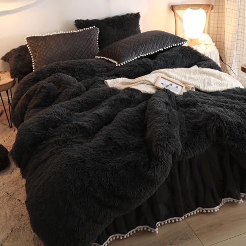 HAIHUA Black Fluffy Comforter Cover Twin，Soft Plush Comforter Set (1 Faux Fur Duvet Cover) Velvet Bedding 1 Pieces Sets,Zipper Closure (Black, Twin) - Image 4