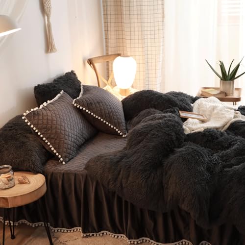 HAIHUA Black Fluffy Comforter Cover Twin，Soft Plush Comforter Set (1 Faux Fur Duvet Cover) Velvet Bedding 1 Pieces Sets,Zipper Closure (Black, Twin) - Image 3
