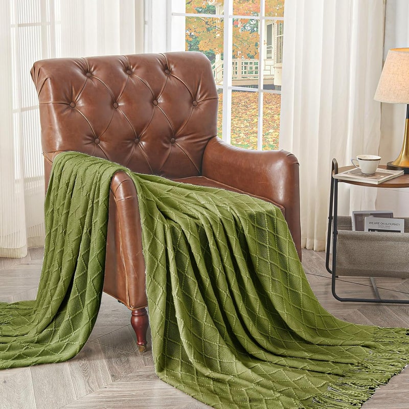 inhand Knitted Throw Blanket for Couch and Bed, Soft Living Room Home Decor Knitted Blanket with Tassel, Outdoor Lightweight Breathable Summer Blanket, Farmhouse Warm Woven Decorative, 50"x60" - Image 2