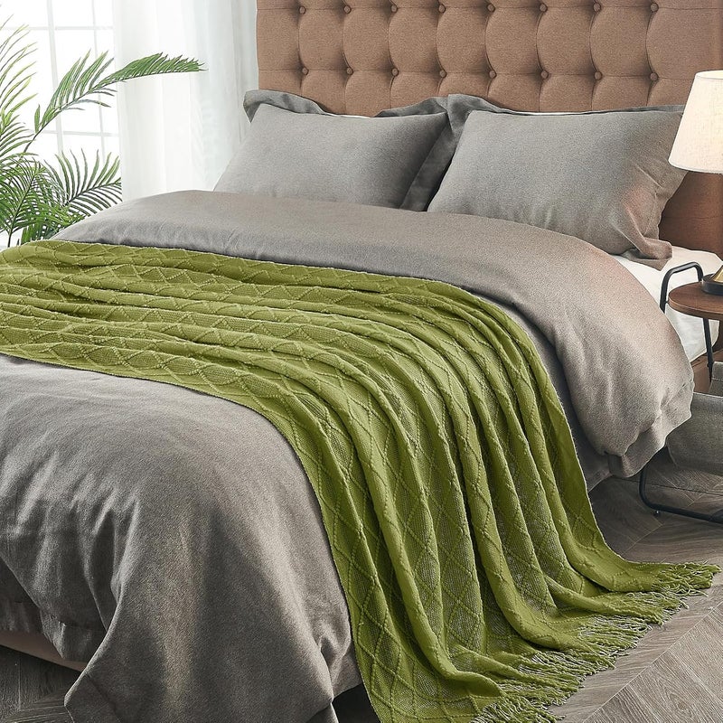 inhand Knitted Throw Blanket for Couch and Bed, Soft Living Room Home Decor Knitted Blanket with Tassel, Outdoor Lightweight Breathable Summer Blanket, Farmhouse Warm Woven Decorative, 50"x60" - Image 3