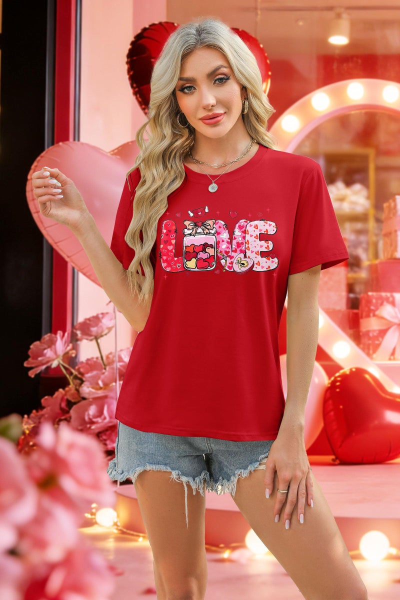 LUKYCILD Valentines Shirt Women Love Heart T-Shirts Funny Love Graphic Tee Casual Crewneck Short Sleeve Tops B-red - Image 2