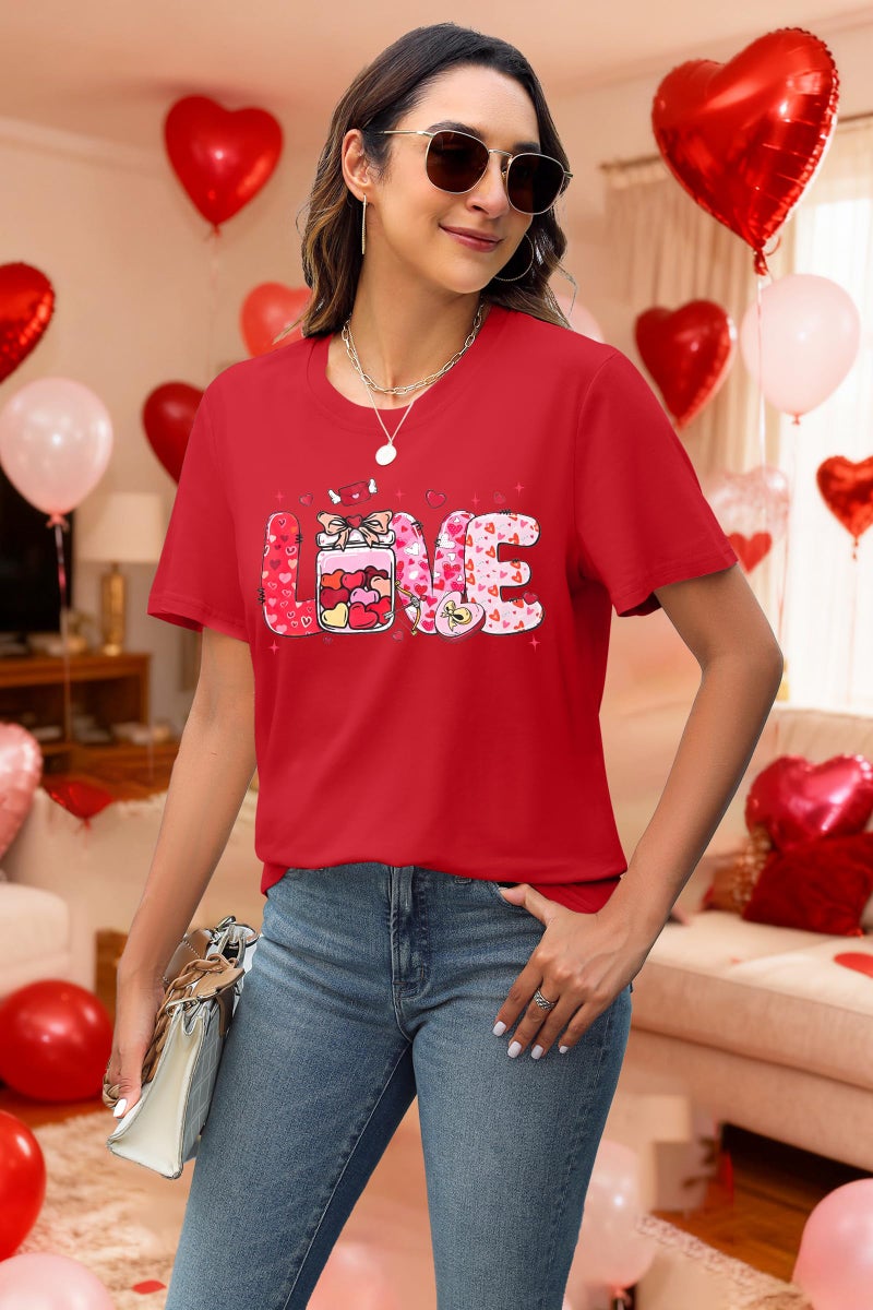 LUKYCILD Valentines Shirt Women Love Heart T-Shirts Funny Love Graphic Tee Casual Crewneck Short Sleeve Tops B-red - Image 5