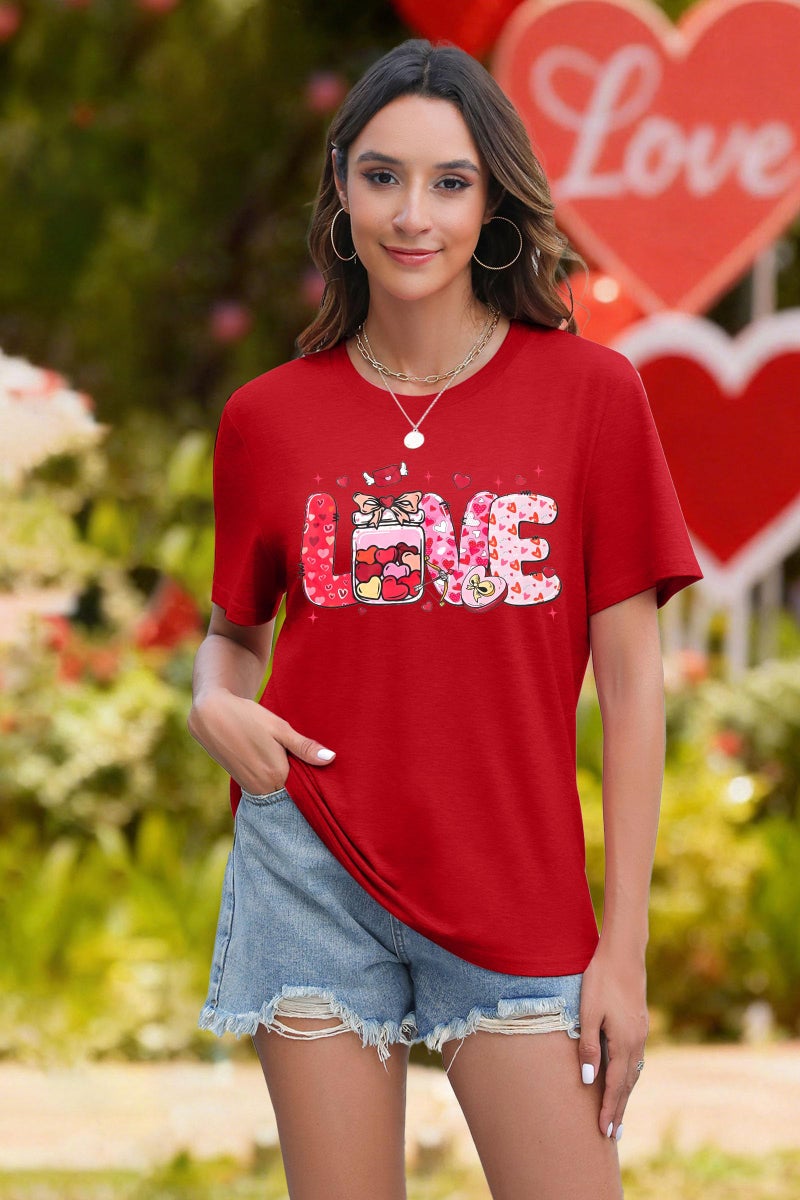 LUKYCILD Valentines Shirt Women Love Heart T-Shirts Funny Love Graphic Tee Casual Crewneck Short Sleeve Tops B-red - Image 4