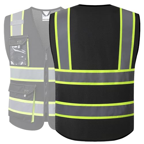 JKSafety سترات السلامة العاكسة عالية الوضوح من JKSafety للرجال والنساء مع جيوب من قماش الشبك (220-أسود XL) - Image 3