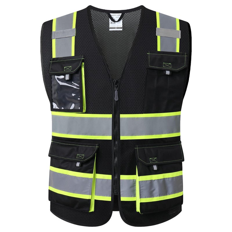 JKSafety سترات السلامة العاكسة عالية الوضوح من JKSafety للرجال والنساء مع جيوب من قماش الشبك (220-أسود XL) - Image 2