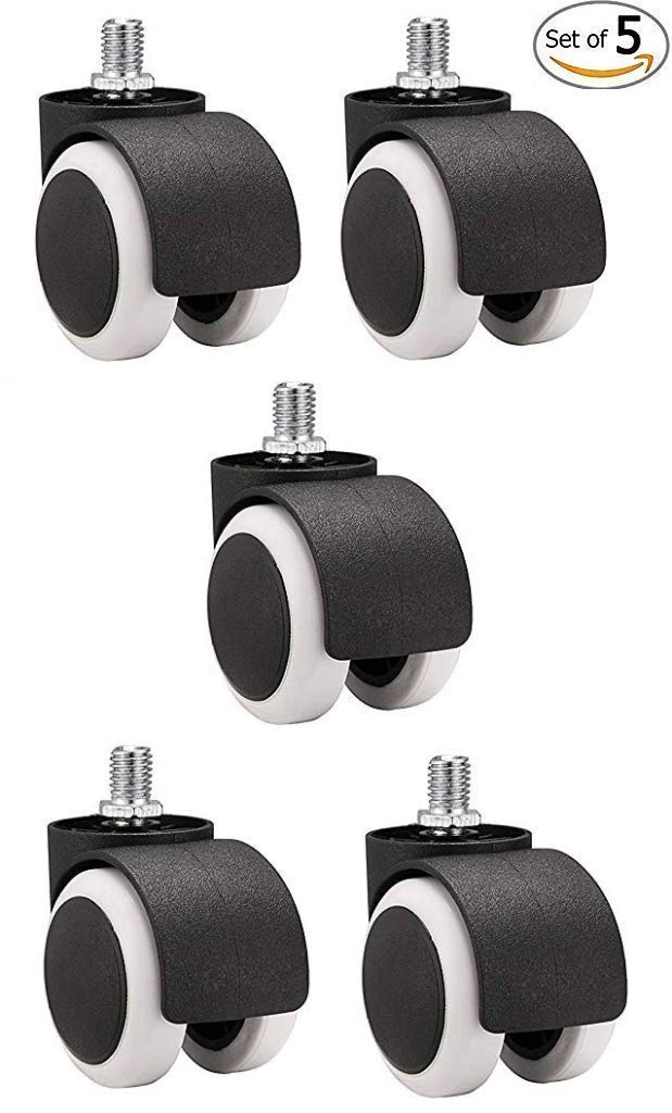 IYBOffice Chair Wheels Caster Heavy Duty thread Type Set of 5 Black white Load Capacity 250 kg - Image 4