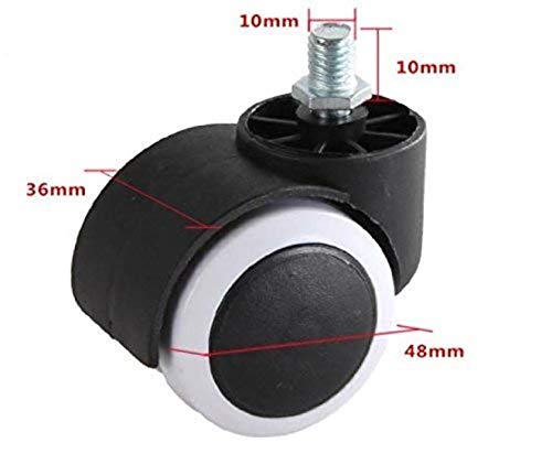 IYBOffice Chair Wheels Caster Heavy Duty thread Type Set of 5 Black white Load Capacity 250 kg - Image 2