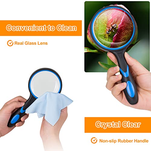 PHICANT 2PCS Upgrade 10X Magnifying Glass, Large Handheld Magnifier Magnafying. Glasses for Kids/Seniors Reading, 3 Inch Shatterproof Lupa Magnify Glass Lens, Rubber Handle - for Observation - Image 5