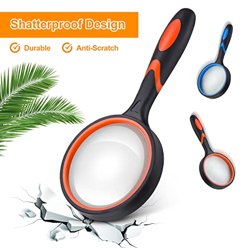 PHICANT 2PCS Upgrade 10X Magnifying Glass, Large Handheld Magnifier Magnafying. Glasses for Kids/Seniors Reading, 3 Inch Shatterproof Lupa Magnify Glass Lens, Rubber Handle - for Observation - Image 4