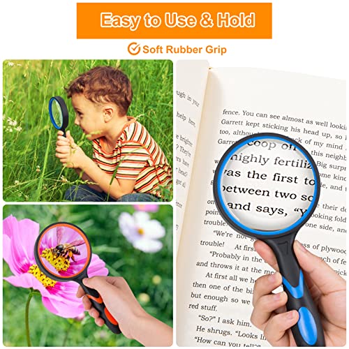 PHICANT 2PCS Upgrade 10X Magnifying Glass, Large Handheld Magnifier Magnafying. Glasses for Kids/Seniors Reading, 3 Inch Shatterproof Lupa Magnify Glass Lens, Rubber Handle - for Observation - Image 3