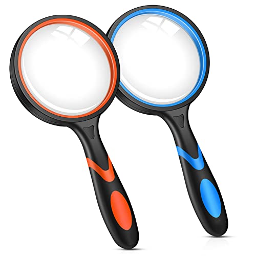 PHICANT 2PCS Upgrade 10X Magnifying Glass, Large Handheld Magnifier Magnafying. Glasses for Kids/Seniors Reading, 3 Inch Shatterproof Lupa Magnify Glass Lens, Rubber Handle - for Observation - Image 1