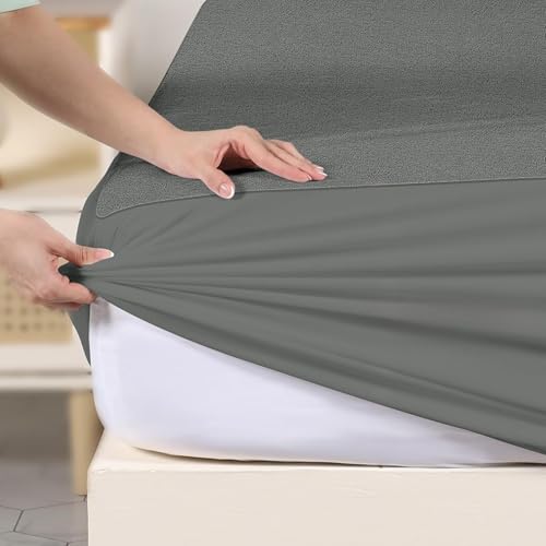9villa 100% Waterproof Premium Cotton Feel Mattress Protector | Ultra Soft Breathable & Hypoallergenic Fitted Bed Protector Terry Cover | Fits Upto 10 Inches (Grey, 72 x 60 (5x6 Feet)) - Image 1