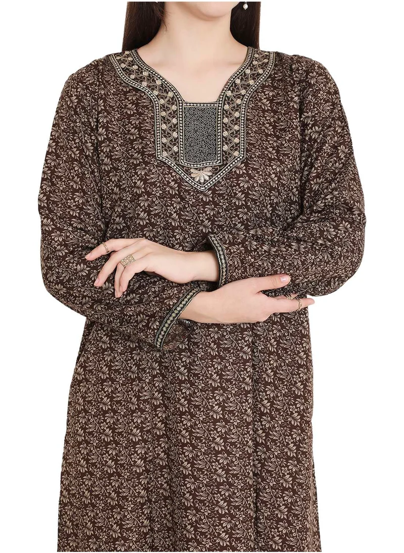 HANA & SARA LONG PRINTED MODEST THREAD EMBROIDERY ARABIC KAFTAN FARASHA DRESSES