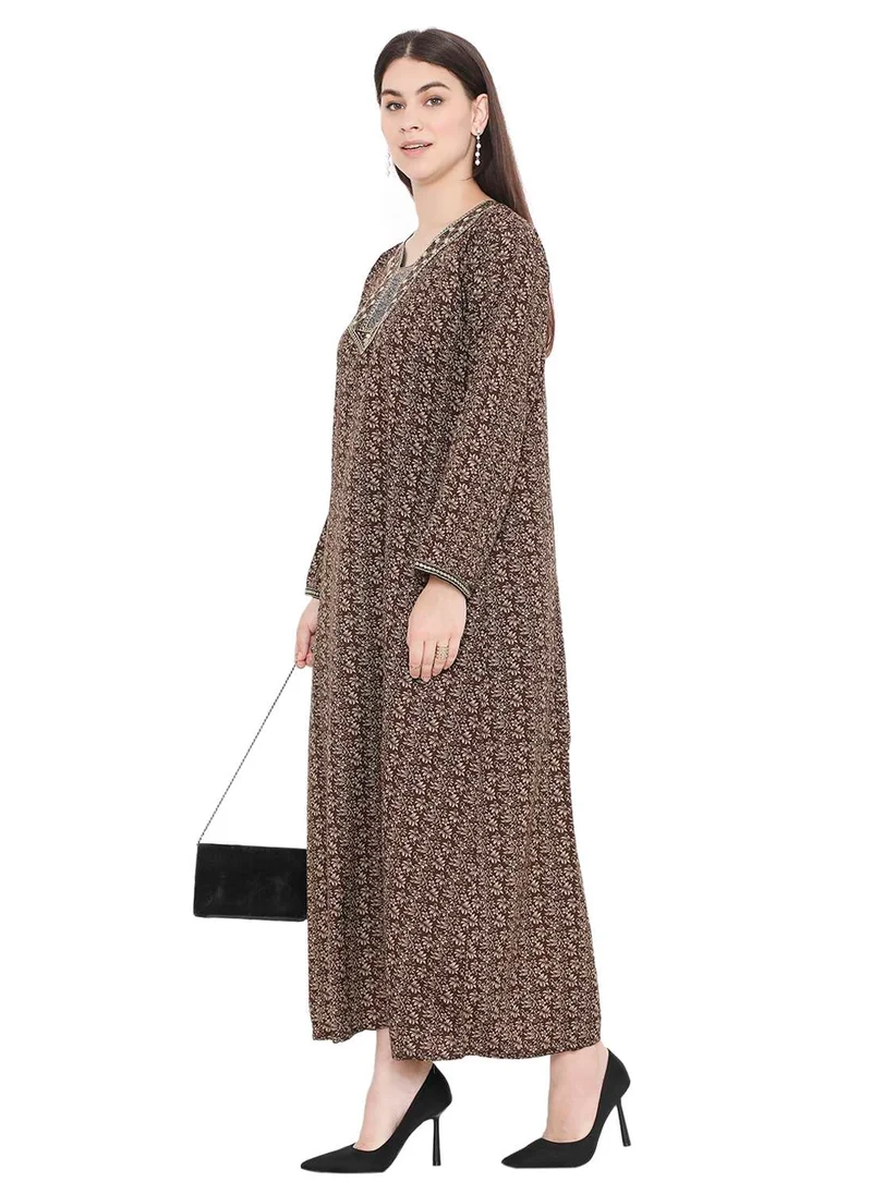 HANA & SARA LONG PRINTED MODEST THREAD EMBROIDERY ARABIC KAFTAN FARASHA DRESSES