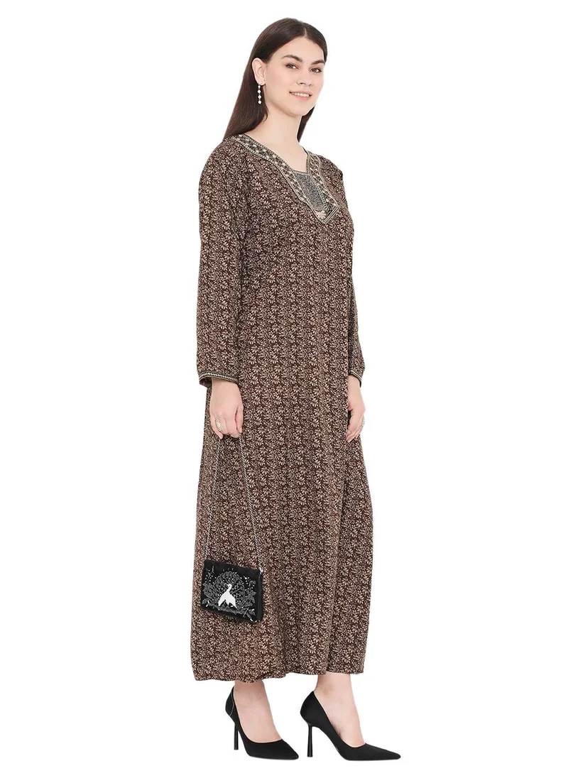 HANA & SARA LONG PRINTED MODEST THREAD EMBROIDERY ARABIC KAFTAN FARASHA DRESSES
