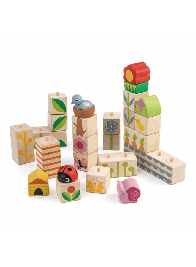 Tender Leaf Toys 24 Piece Garden Themed Push & Click Stacking Blocks - Developmental Toy with Animal & Nature Themed Graphics - Develops Strategic Thinking & Fine Motor Skills - Kids 18 Months + - Image 4