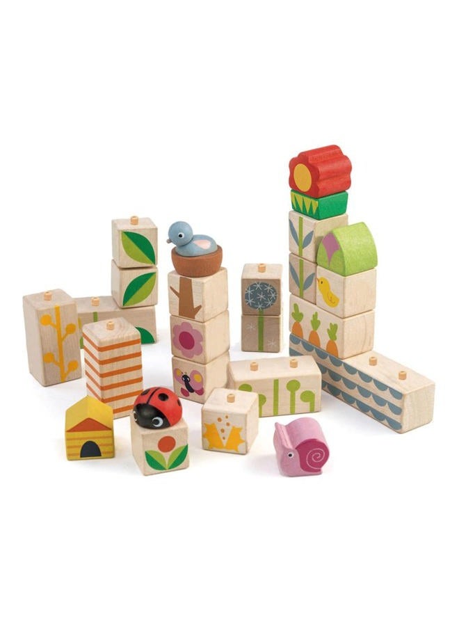 Tender Leaf Toys 24 Piece Garden Themed Push & Click Stacking Blocks - Developmental Toy with Animal & Nature Themed Graphics - Develops Strategic Thinking & Fine Motor Skills - Kids 18 Months + - Image 1