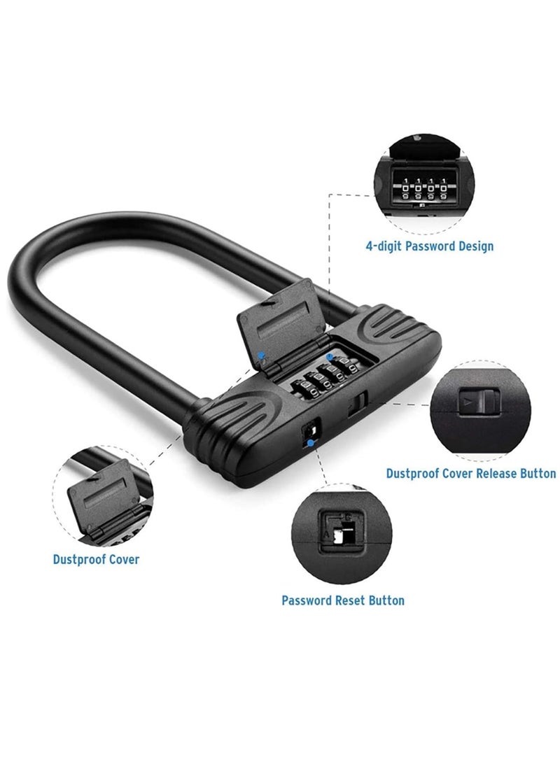 Excefore - Bike U Lock Heavy Duty Anti Theft, 4 Digit Combination Password Bicycle Lock with U-Lock Shackle, U Bolt Bike Lock for E-Bike, Mountain Bike, Road Bike - Image 1