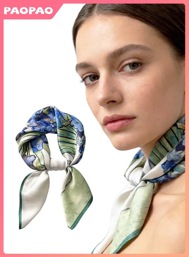 Pao pao Women's Silky Square Scarf, Lightweight Satin Neck Scarf, Floral Print Headscarf, Hair Wrap Bandana, Soft Simulated Silk Head Wrap Scarf for Stylish Outfits, Sun Protection and Fashion Decoration, 70x70cm - Image 1