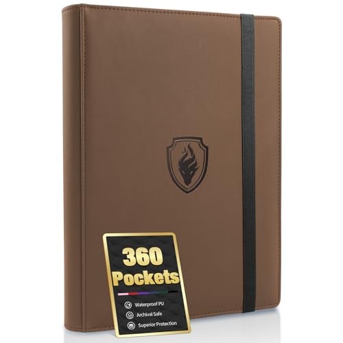 Fabmaker Premium 9 Pocket Card Binder for 360 Cards Fabmaker PU Cover Trading Card Binder Sturdy Card Collection Album Sleek Card Holder Folders for Game Cards Sports Cards Brown - Image 1