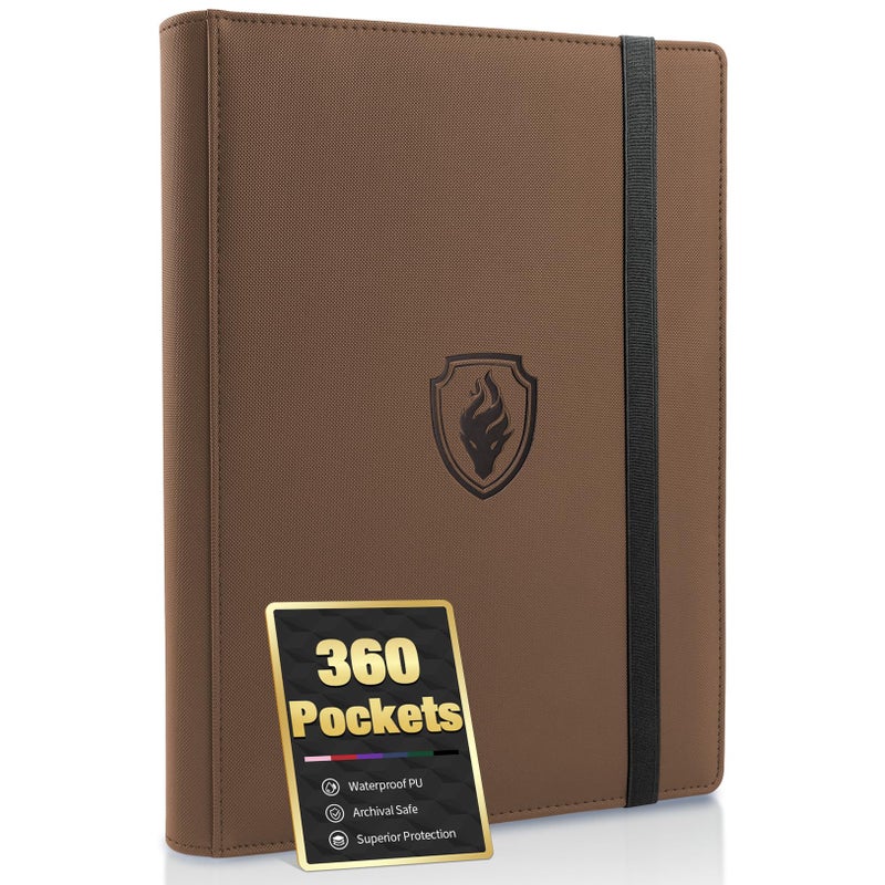 Fabmaker Premium 9 Pocket Card Binder for 360 Cards Fabmaker PU Cover Trading Card Binder Sturdy Card Collection Album Sleek Card Holder Folders for Game Cards Sports Cards Brown - Image 2
