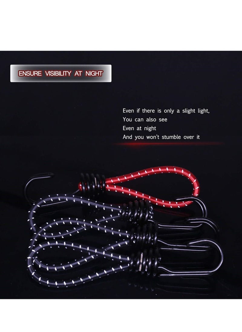 8mm Bungee Cord Hooks, 8 Pack Heavy Duty Spiral Wire Hooks with Separable Reflective Elastic Rope for Camping, Trucks, and Boats, Black