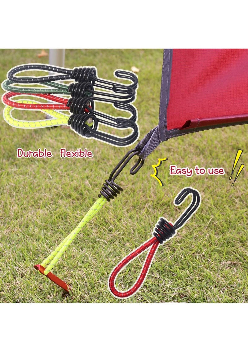 8mm Bungee Cord Hooks, 8 Pack Heavy Duty Spiral Wire Hooks with Separable Reflective Elastic Rope for Camping, Trucks, and Boats, Black