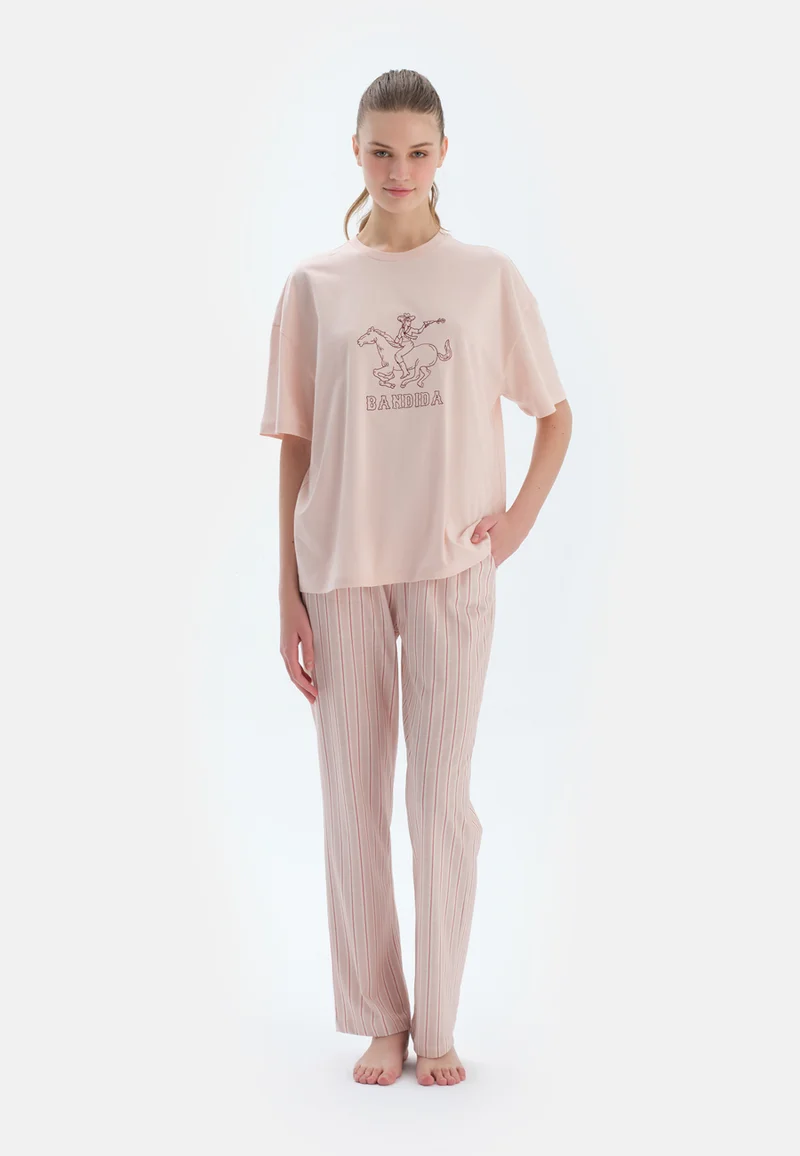 dagi Regular/Classic Fit T-shirt & Trousers Pajama Sets Crew Neck Cotton Blend Sleepwear