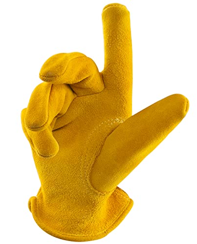 FEISHDEK Kids Work Gloves Age 2-14, Extra Soft Deerskin Suede, Durable, Flexible Toddler Youth Genuine Leather Gloves for Kids Yard Work, Working, Gardening (Medium, Yellow, 5-7 Years Old) - Image 2