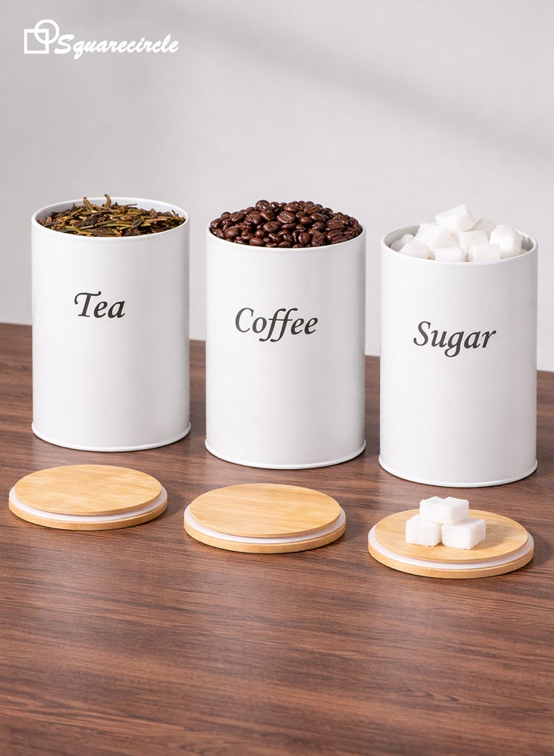 Squarecircle 3-Piece Coffee, Tea & Sugar Storage Canister Set, Airtight Metal Tins with Bamboo Lids for Kitchen, Arabic Coffee Beans, Snacks & Dry Food - Image 1