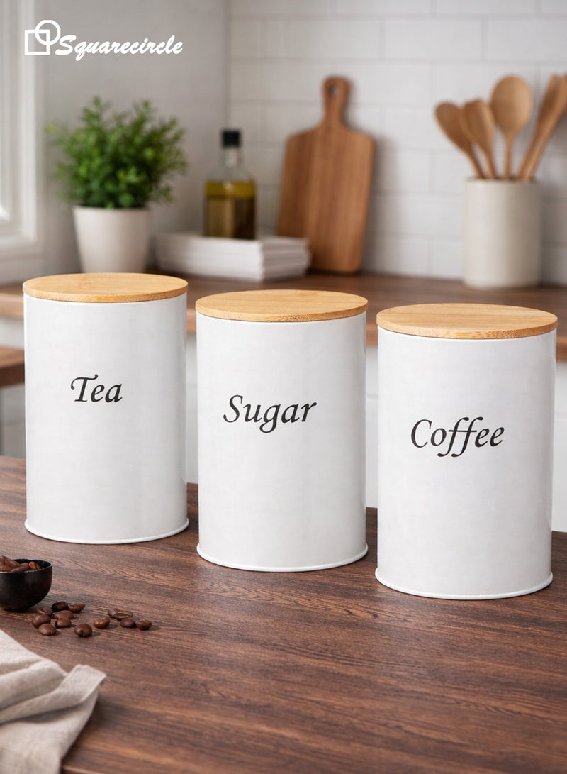 Squarecircle 3-Piece Coffee, Tea & Sugar Storage Canister Set, Airtight Metal Tins with Bamboo Lids for Kitchen, Arabic Coffee Beans, Snacks & Dry Food - Image 2