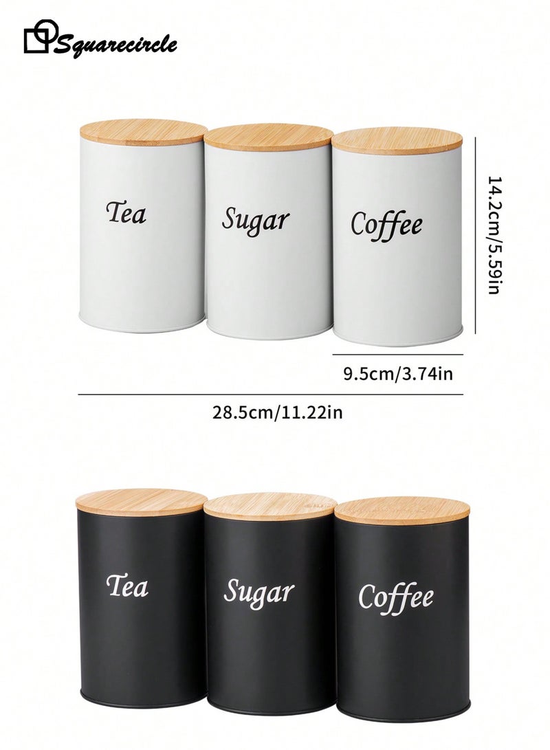 Squarecircle 3-Piece Coffee, Tea & Sugar Storage Canister Set, Airtight Metal Tins with Bamboo Lids for Kitchen, Arabic Coffee Beans, Snacks & Dry Food - Image 5
