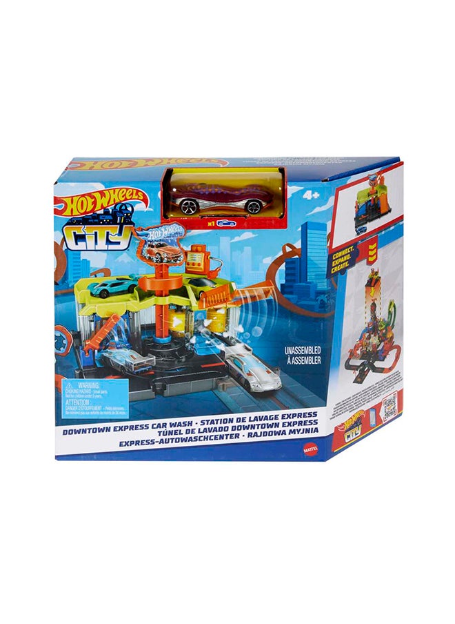 Hot Wheels City Downtown Express Car Wash Playset With 1   Car, Connects To Other Playsets & Tracks, Gift For Kids Ages 4 To 8 Years Old  - Image 1