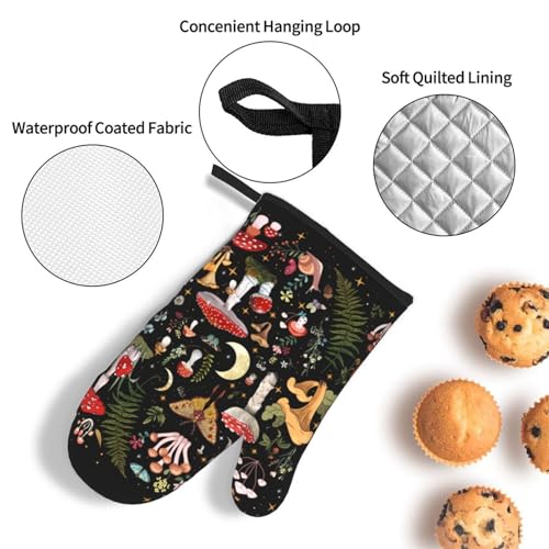 LANAIQO Mushroom Oven Mitts and Pot Holders Sets, Heat Resistant Black Hot Pads Witchy Oven Gloves for Cooking Grilling Baking Kitchen Decor Aesthetic, Witchy Gifts for Women,Mushroom Gifts for Women - Image 5
