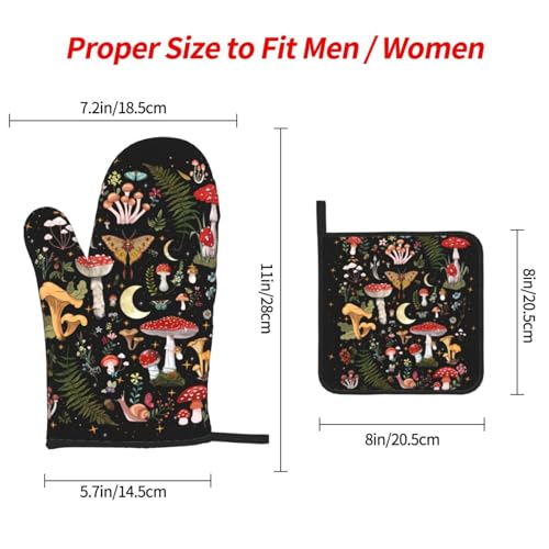 LANAIQO Mushroom Oven Mitts and Pot Holders Sets, Heat Resistant Black Hot Pads Witchy Oven Gloves for Cooking Grilling Baking Kitchen Decor Aesthetic, Witchy Gifts for Women,Mushroom Gifts for Women - Image 4