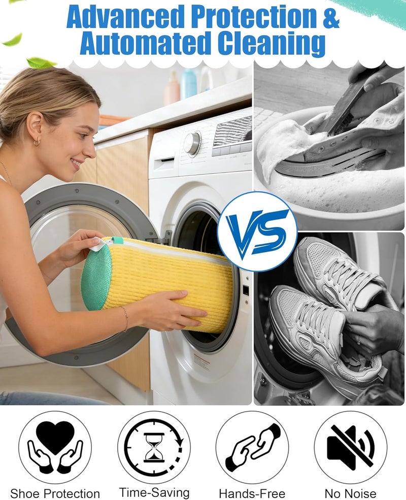 Lavendex Shoe Washing Machine Bag, 2Pcs Reusable Laundry Shoe Bag for Washer and Dryer, 360° Deep Cleaning Mesh Shoe Wash Bag, Durable Sneaker Cleaning Bag Fit for All Shoes Types (Yellow) - Image 5