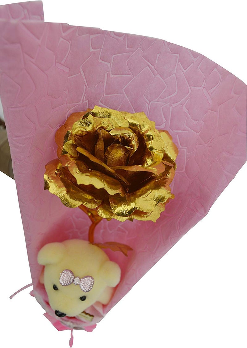 RSP Quality bit® Gold Plated Artificial Rose with Teddy in a Gift Pack - Image 4